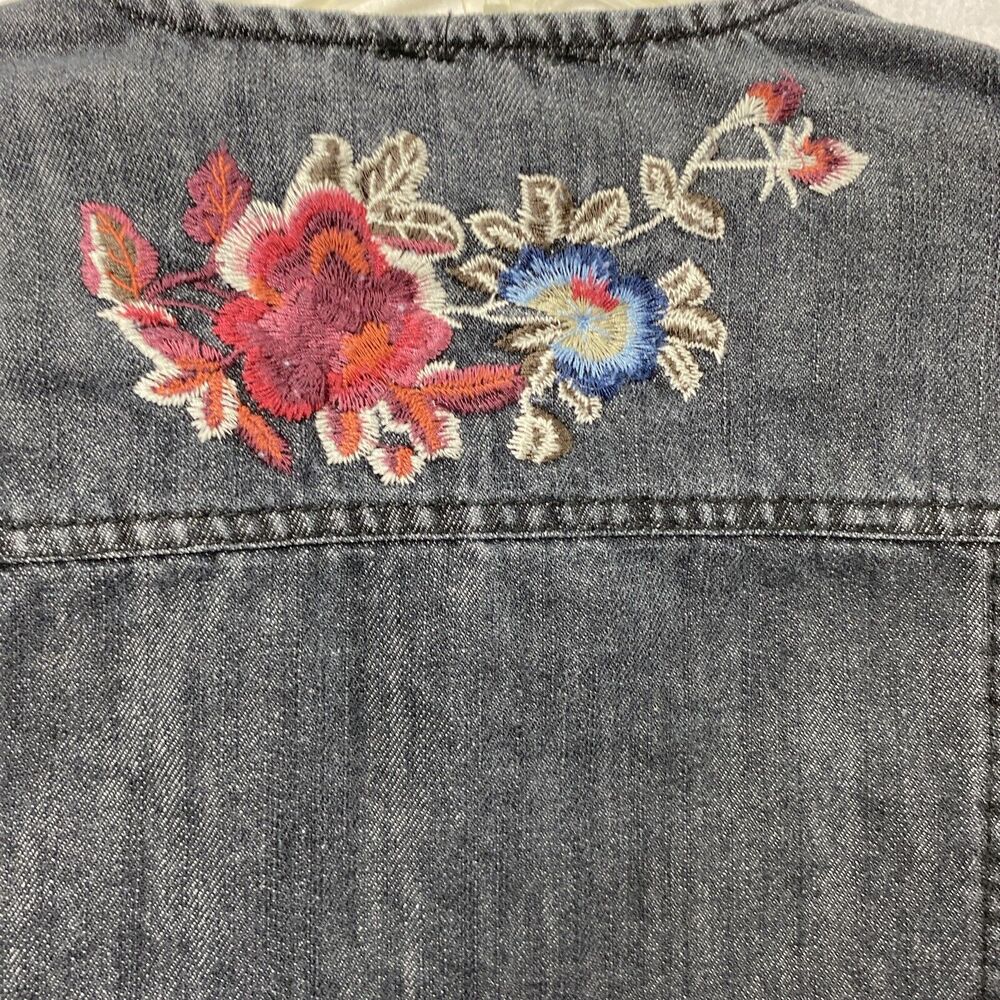 Hannah Jean‎ Jacket Womens Small Black Denim Floral Embroidered Button Down - Picture 14 of 15